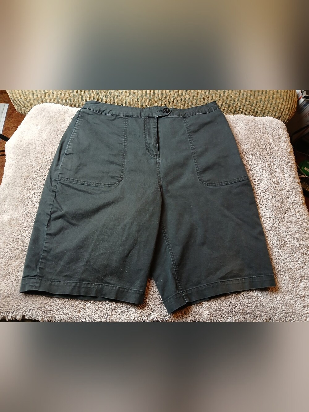Denim & Co. High Rise Utility Patch Pocket Bermuda Shorts Women's Size M Black